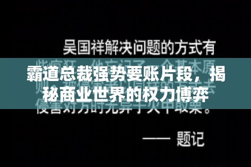 霸道总裁强势要账片段，揭秘商业世界的权力博弈